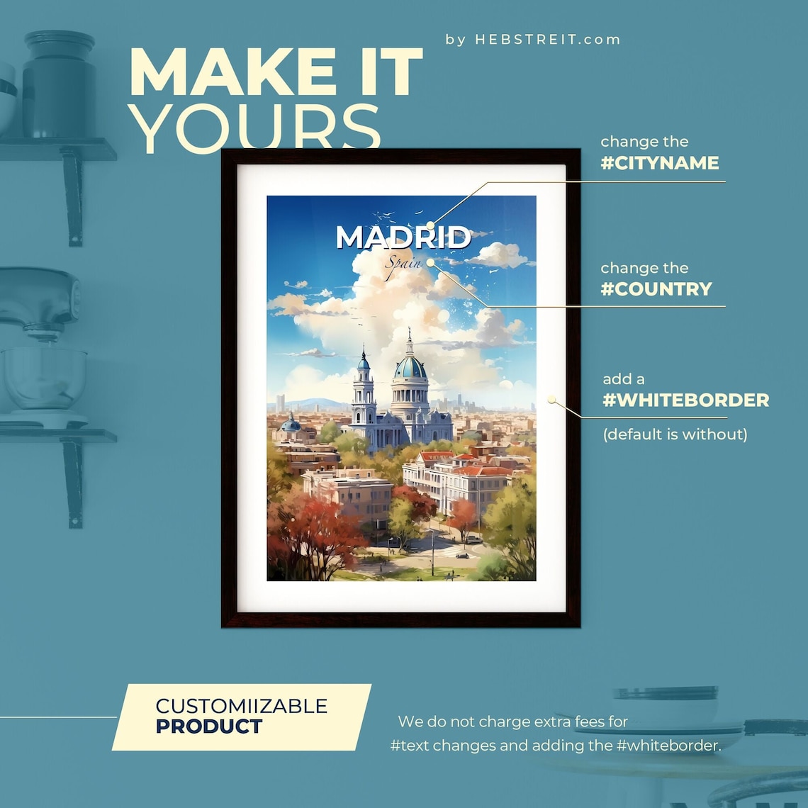 Madrid Spain Historic Domed Landmark City Skyline Travel Art Poster - Image 2