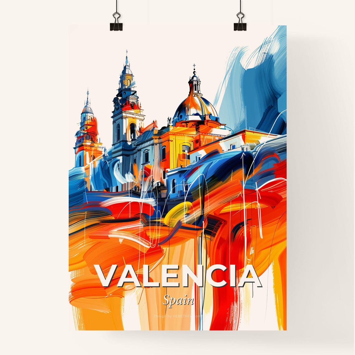 Valencia Spain Colorful City Painting Abstract Domes Art Poster - Image 4