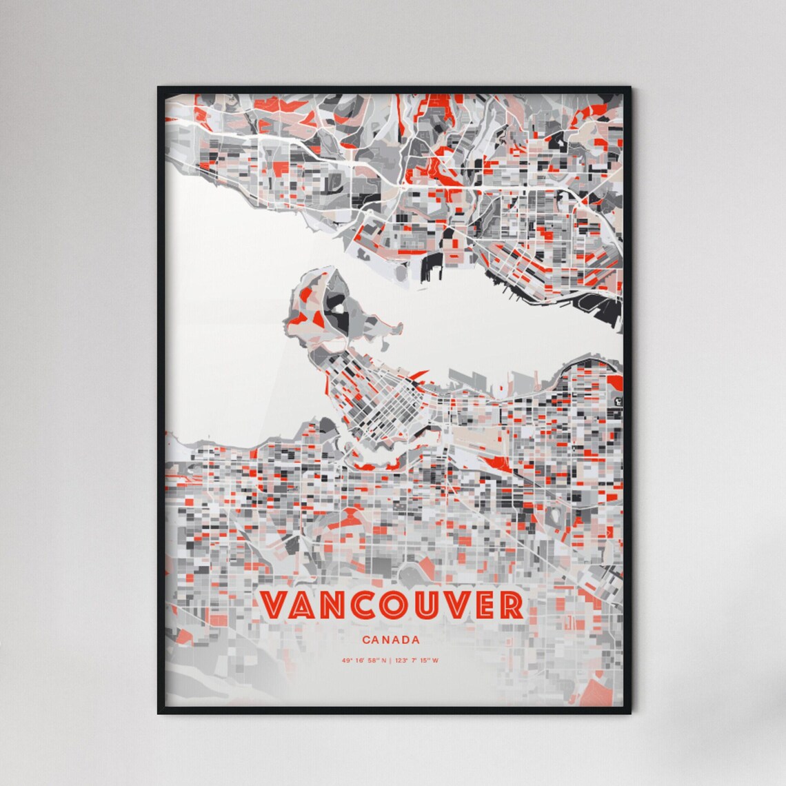 Vancouver Canada Bold Red Modern City Street Map Artwork Poster