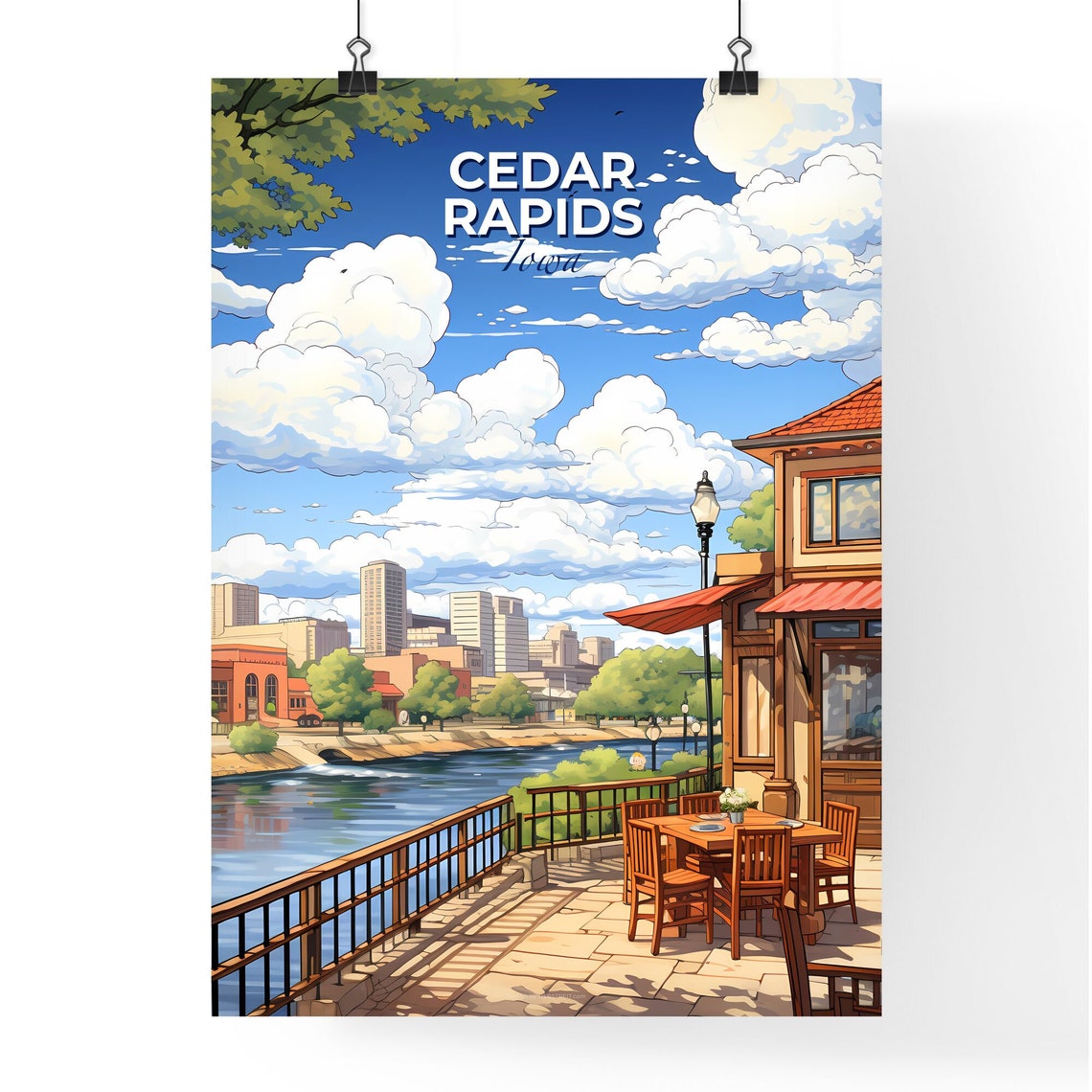 Cedar Rapids Iowa Riverside Cafe Terrace Downtown Travel Poster - Image 4