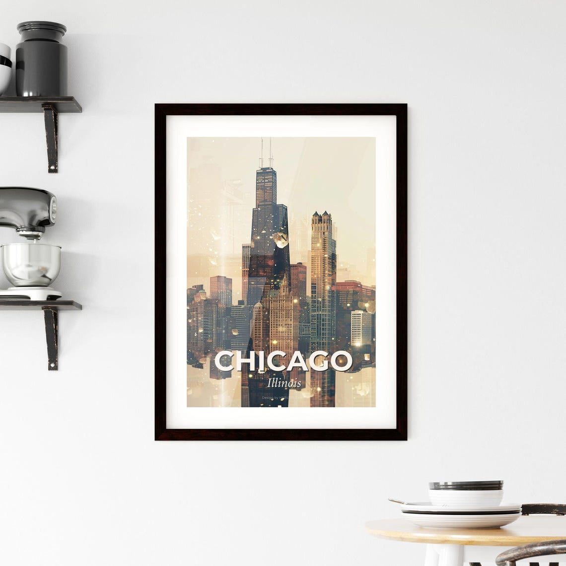 Chicago Illinois Downtown Skyline Towers Golden Sunset Art Poster - Image 2