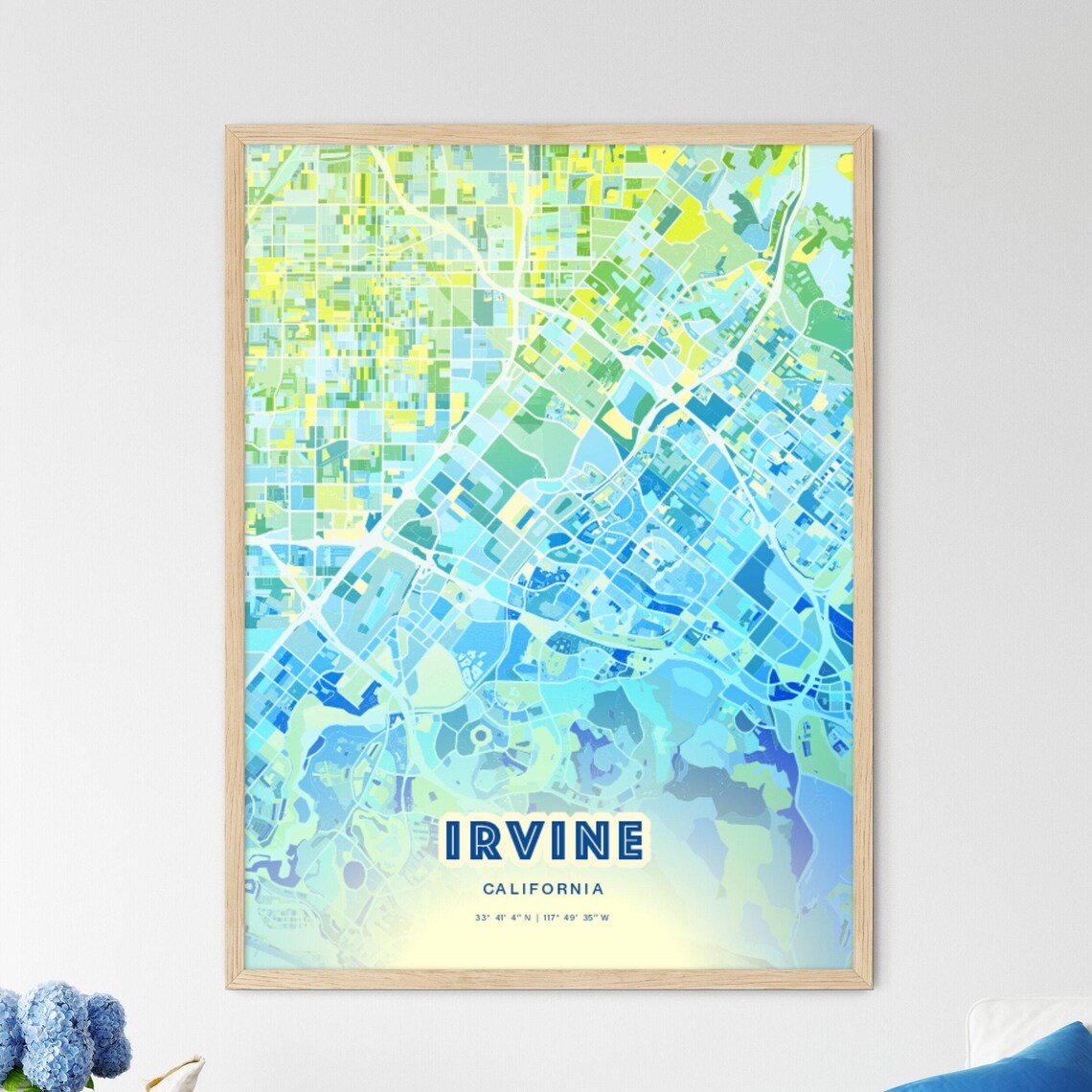 Irvine California Vibrant Abstract Watercolor City Street Map Poster