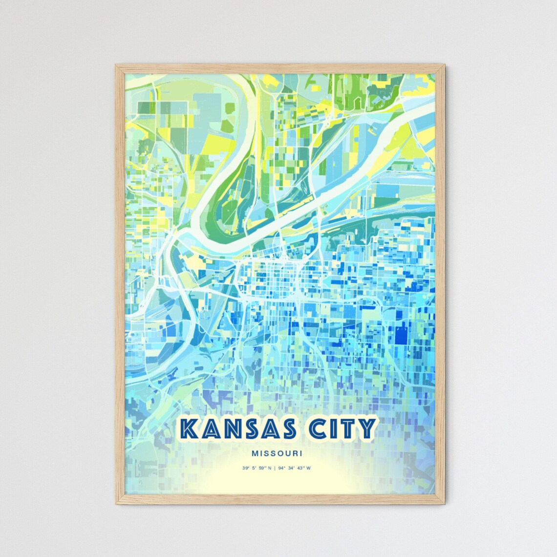 Kansas City Missouri Abstract Watercolor City Street Map Art Poster