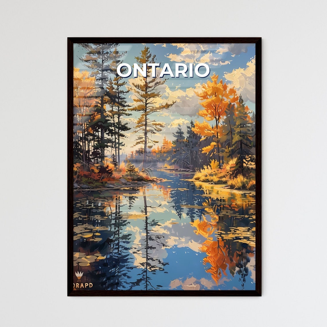 Ontario Autumn Forest Lake Reflection Pines Travel Art Poster
