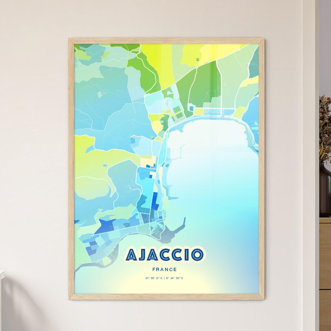 Ajaccio France Custom Blue Green City Map Art Poster Travel Decor Gift