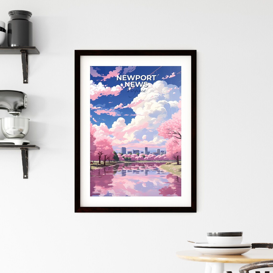 Newport News Virginia Cherry Blossom Lake Skyline Travel Poster - Image 2