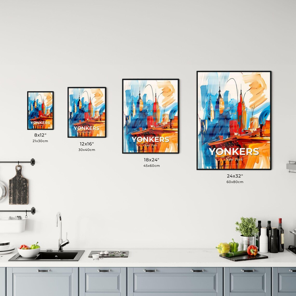 Yonkers New York Colorful Abstract Skyscrapers Skyline Poster - Image 3