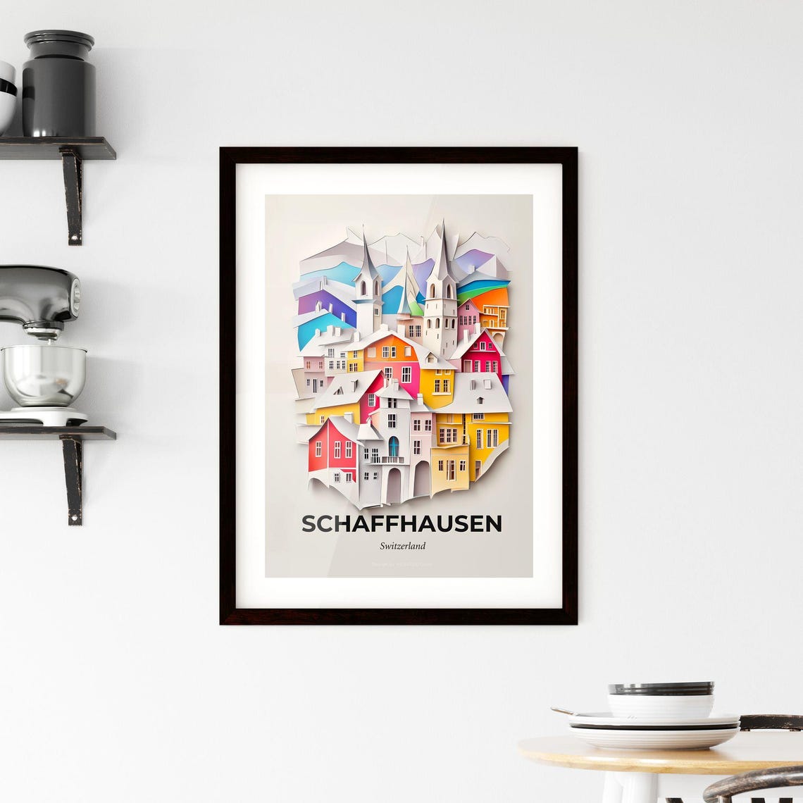 Schaffhausen Switzerland Alpine Town Churches Paper Cut Art Poster - Image 2