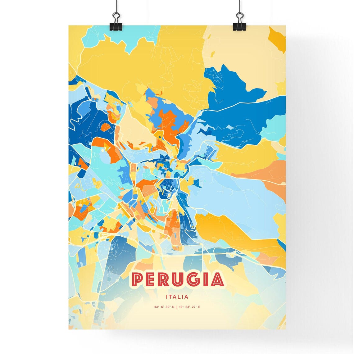 Perugia Italy Colorful Umbrian Hill Town Map Coordinates Poster - Image 3
