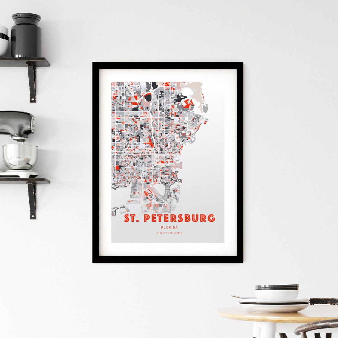 St Petersburg Florida Expressive Red Bold City Map Art Poster - Image 2