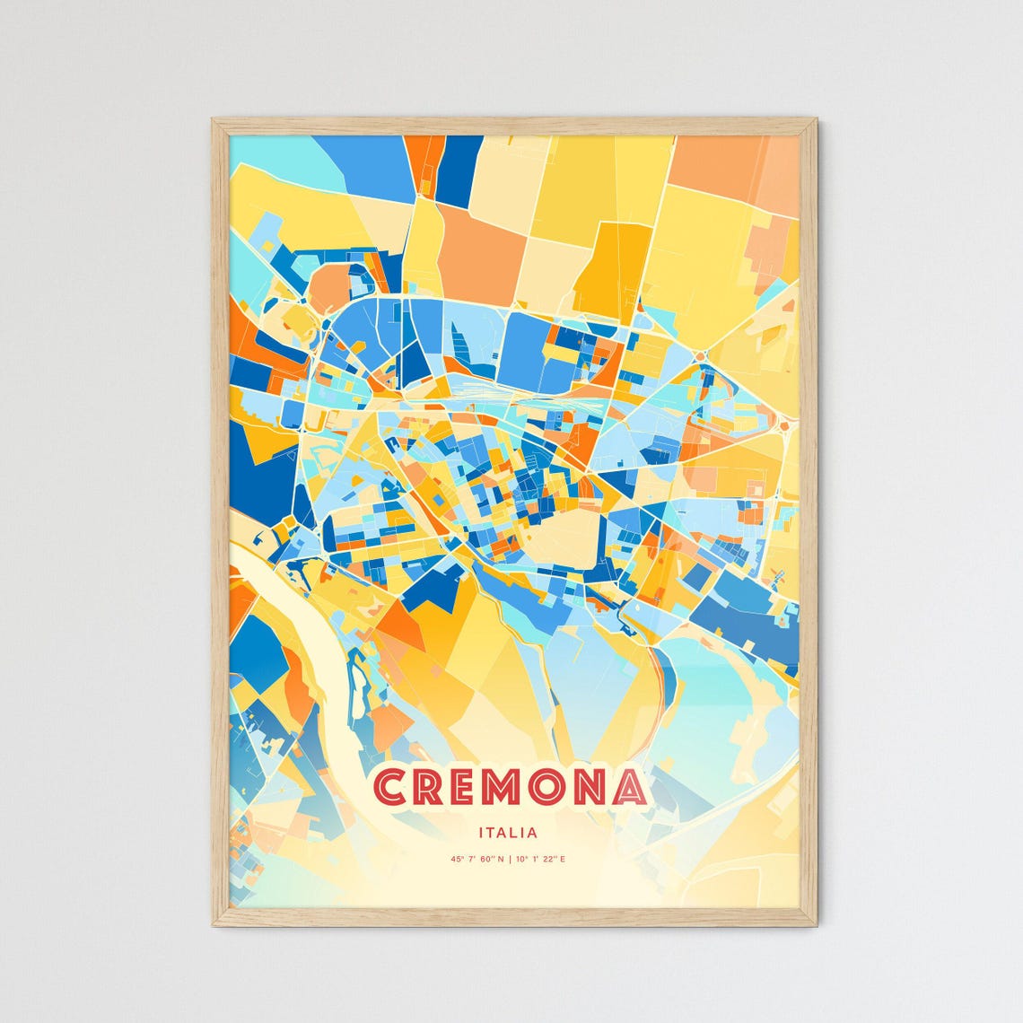 Cremona Italy Vibrant Blue Orange Street Map Art Decor City Poster