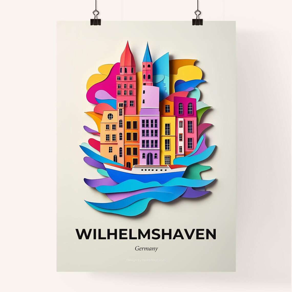 Wilhelmshaven Germany Harbor Boat Vivid Paper Cut Art Poster - Image 4
