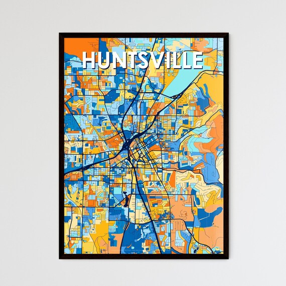 Huntsville Alabama Colorful Blue Orange City Map Mosaic Poster