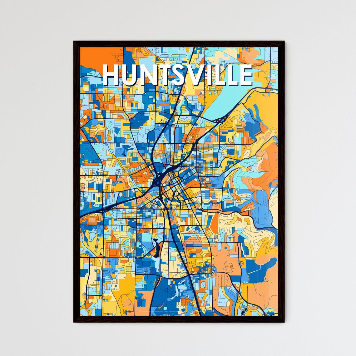 Huntsville Alabama Colorful Blue Orange City Map Mosaic Poster