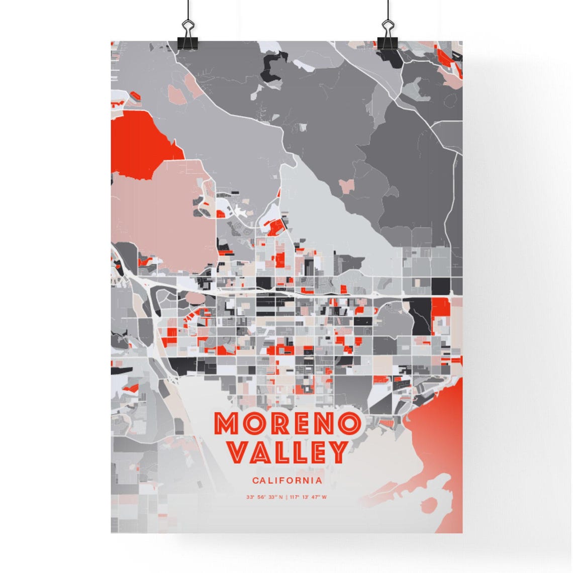 Moreno Valley California Modern Red Expressive City Map Poster - Image 3