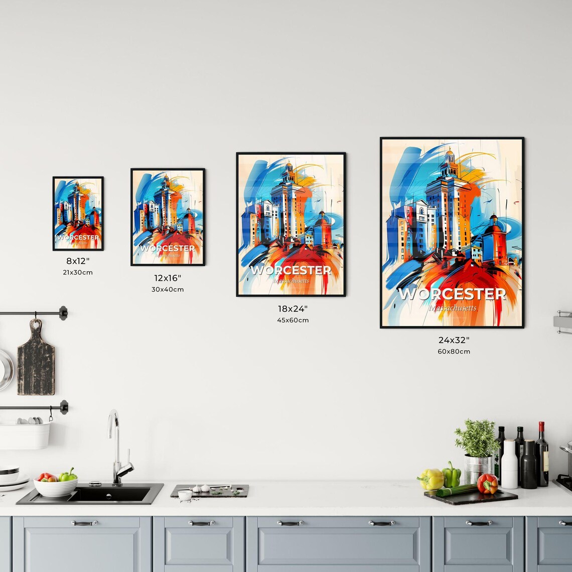 Worcester Massachusetts Colorful City Painting Skyline Art Poster - Image 3
