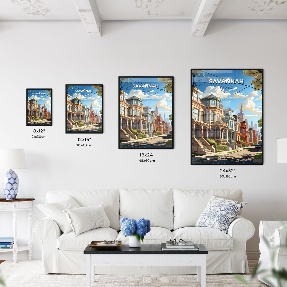 Savannah Georgia Historic Row Houses Victorian Street Scene Poster - Image 3