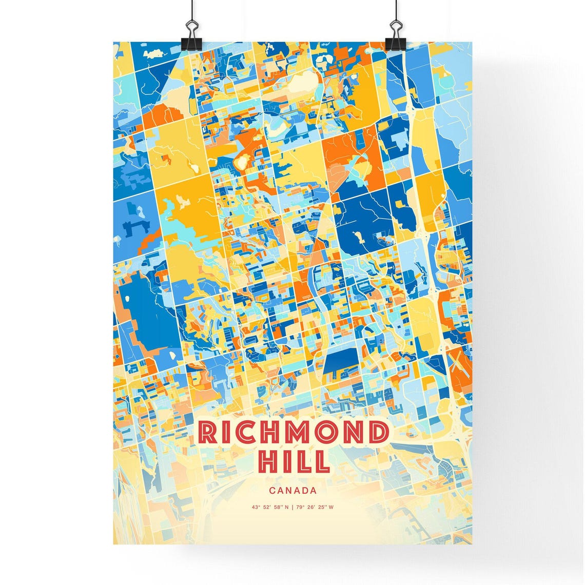 Richmond Hill Canada Colorful City Map Art Blue Orange Streets Poster - Image 3
