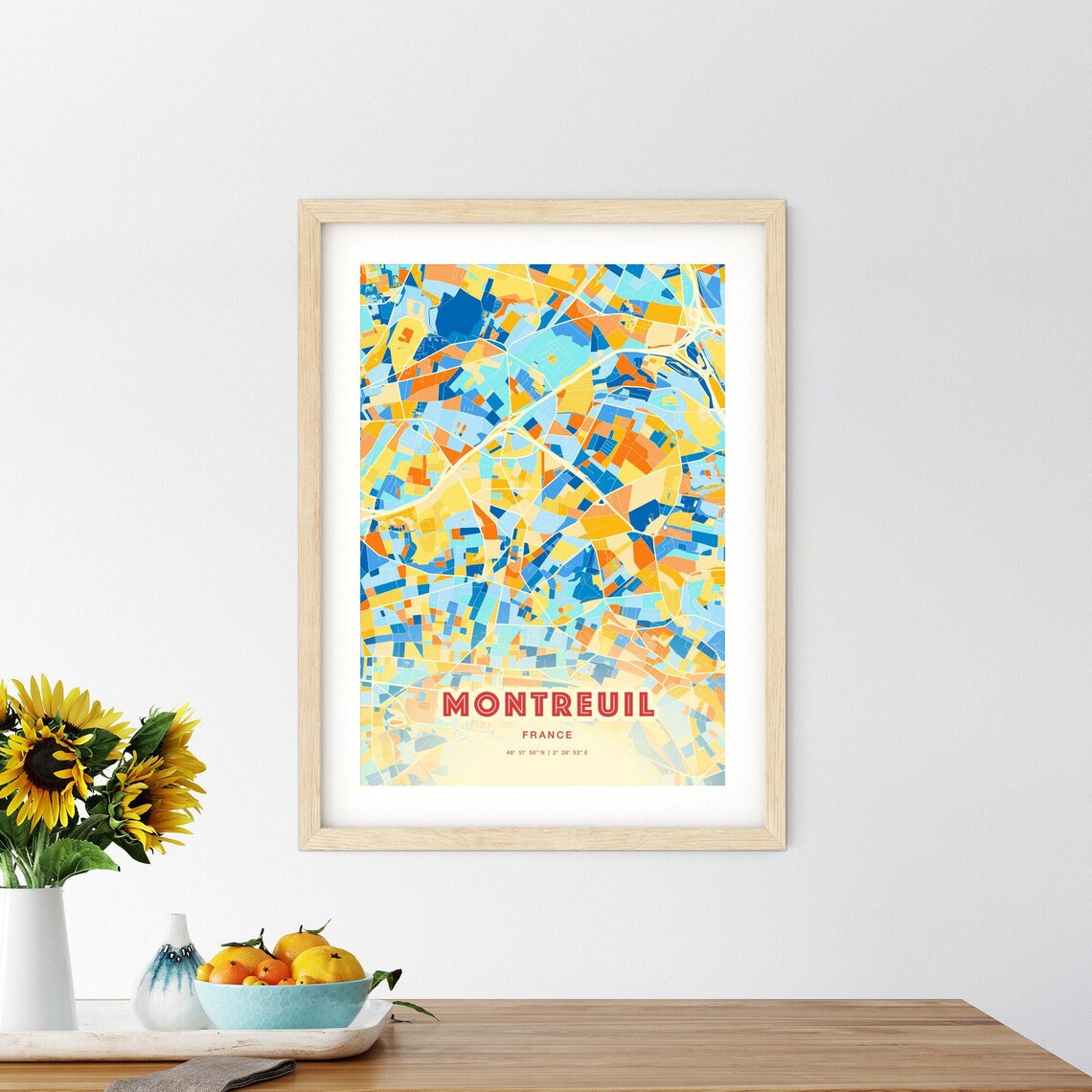 Colorful Blue and Orange Montreuil France Street Map Art City Poster - Image 2
