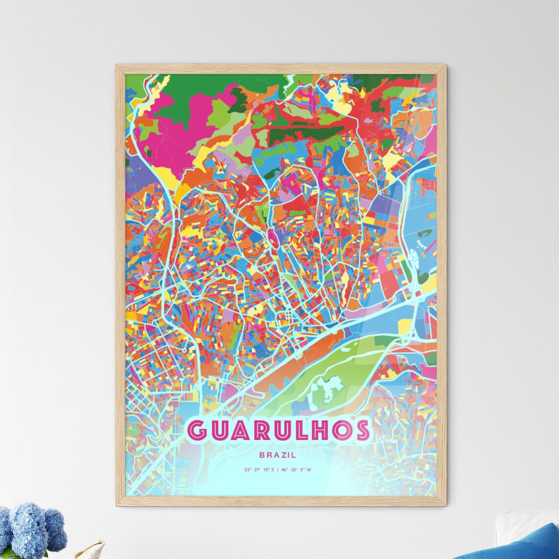 Guarulhos Brazil Vibrant Crazy Colorful Mosaic City Map Poster