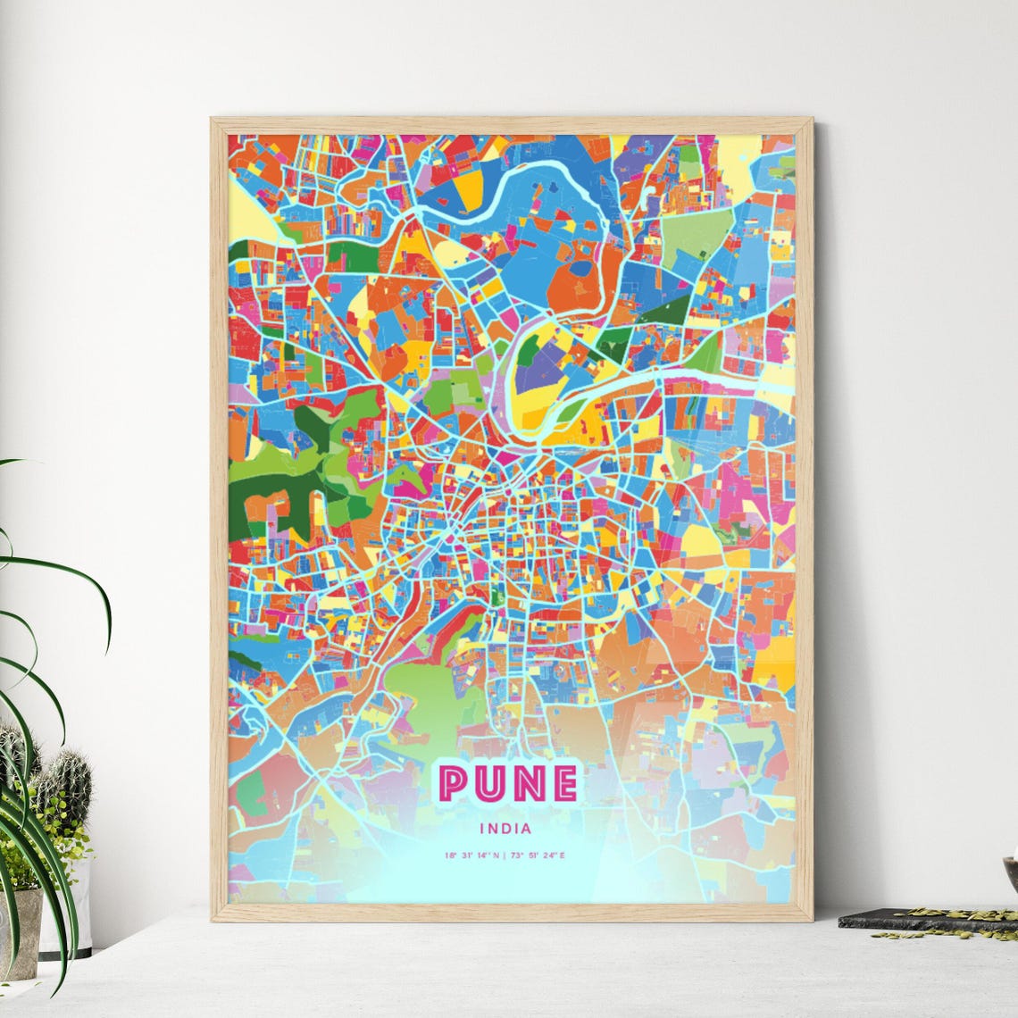 Pune India Rainbow City Map Poster Vibrant Colorful Street Grid Art