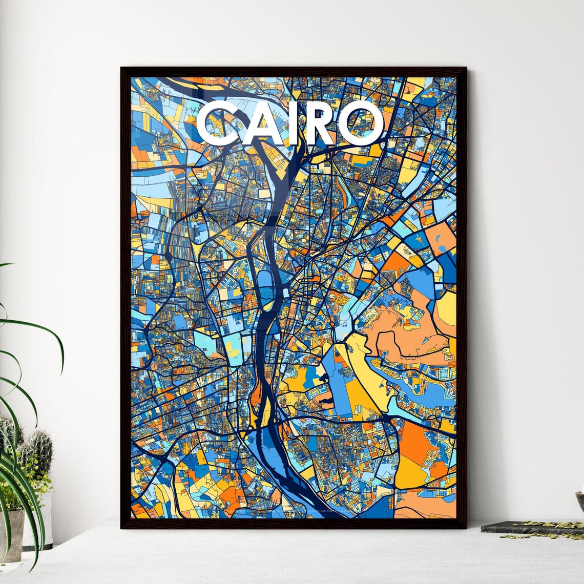 Cairo Egypt City Map Blue Orange Street Map Poster Africa Gift