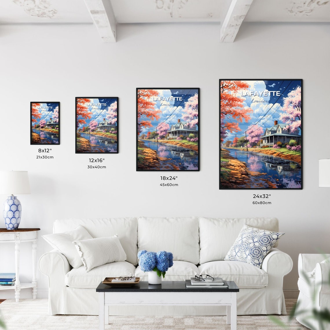 Lafayette Louisiana River House Spring Blossoms Scenic Poster - Image 3