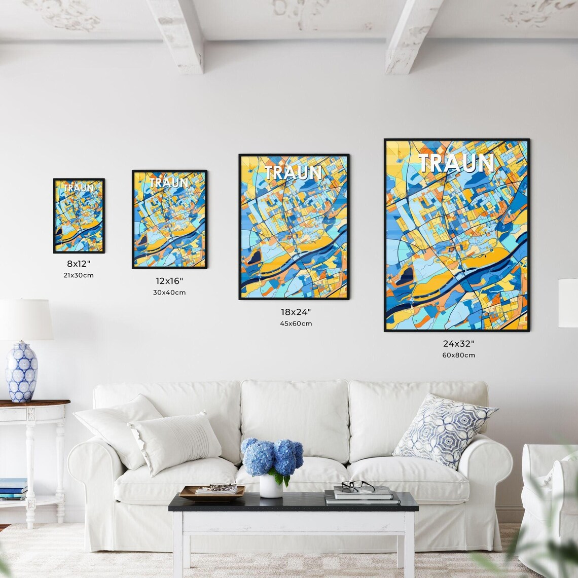 Traun Austria Vibrant Colorful Street Map Art Print Home Decor - Image 3