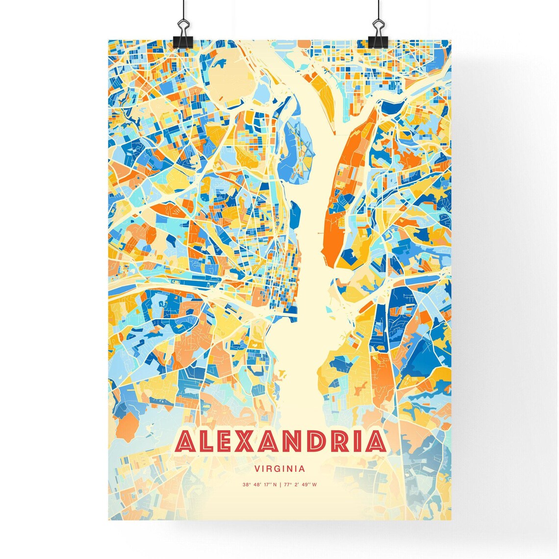 Alexandria Virginia Colorful City Map Art Poster Blue And Orange Design - Image 3
