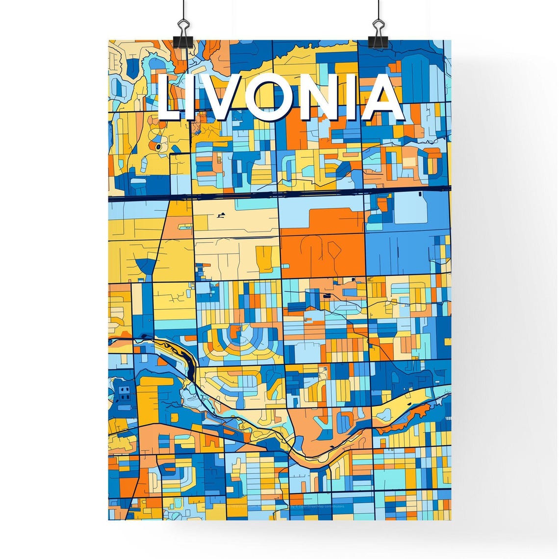 Livonia Michigan Bright Mosaic City Street Map Artwork Poster - Image 4