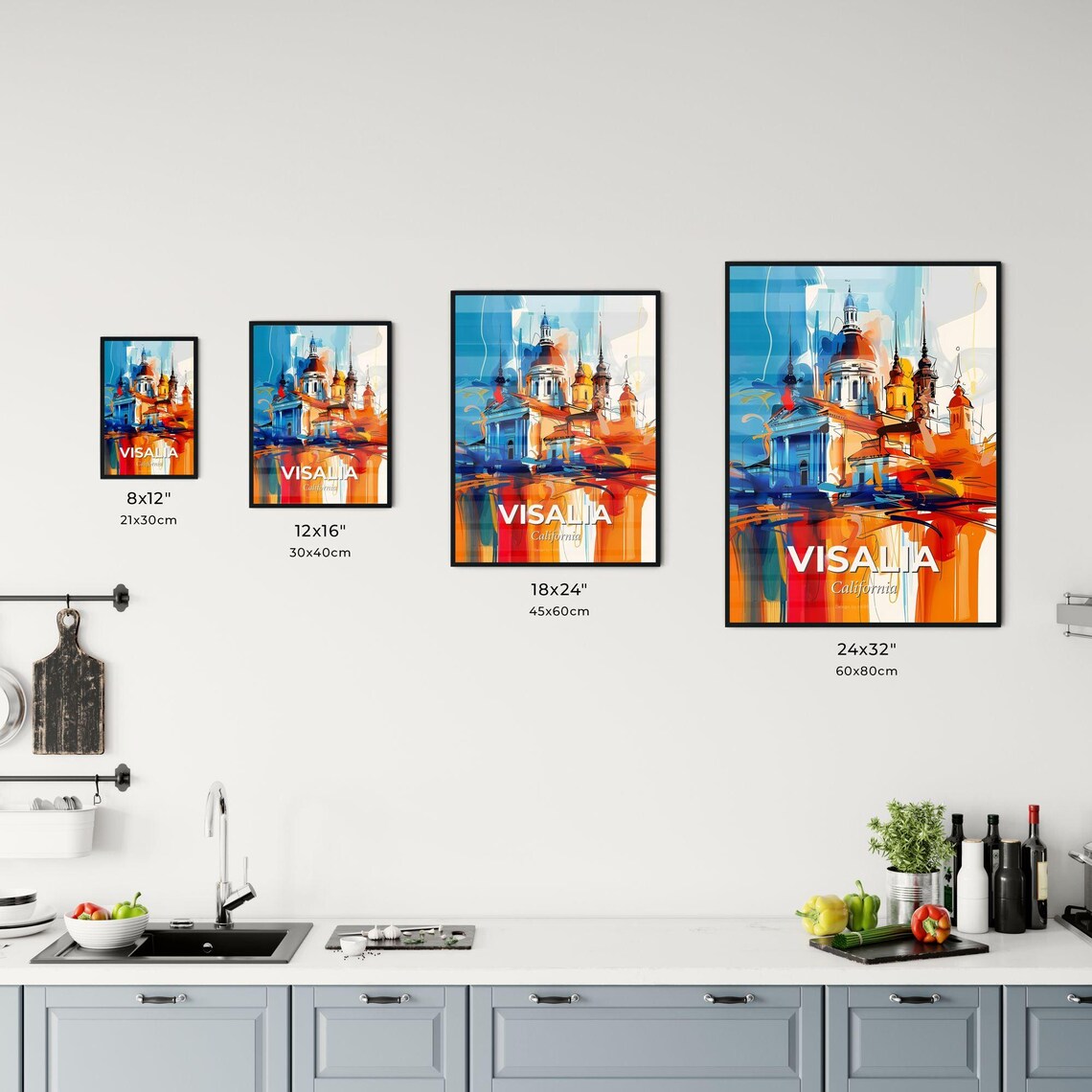 Visalia California Vibrant Watercolor Church Cityscape Poster - Image 3