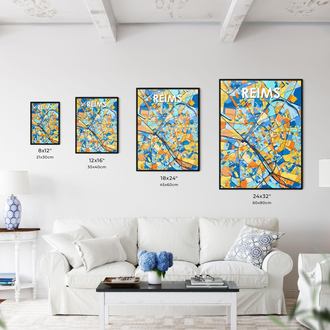 Reims France Champagne Colorful Blue Orange City Map Art Poster - Image 3