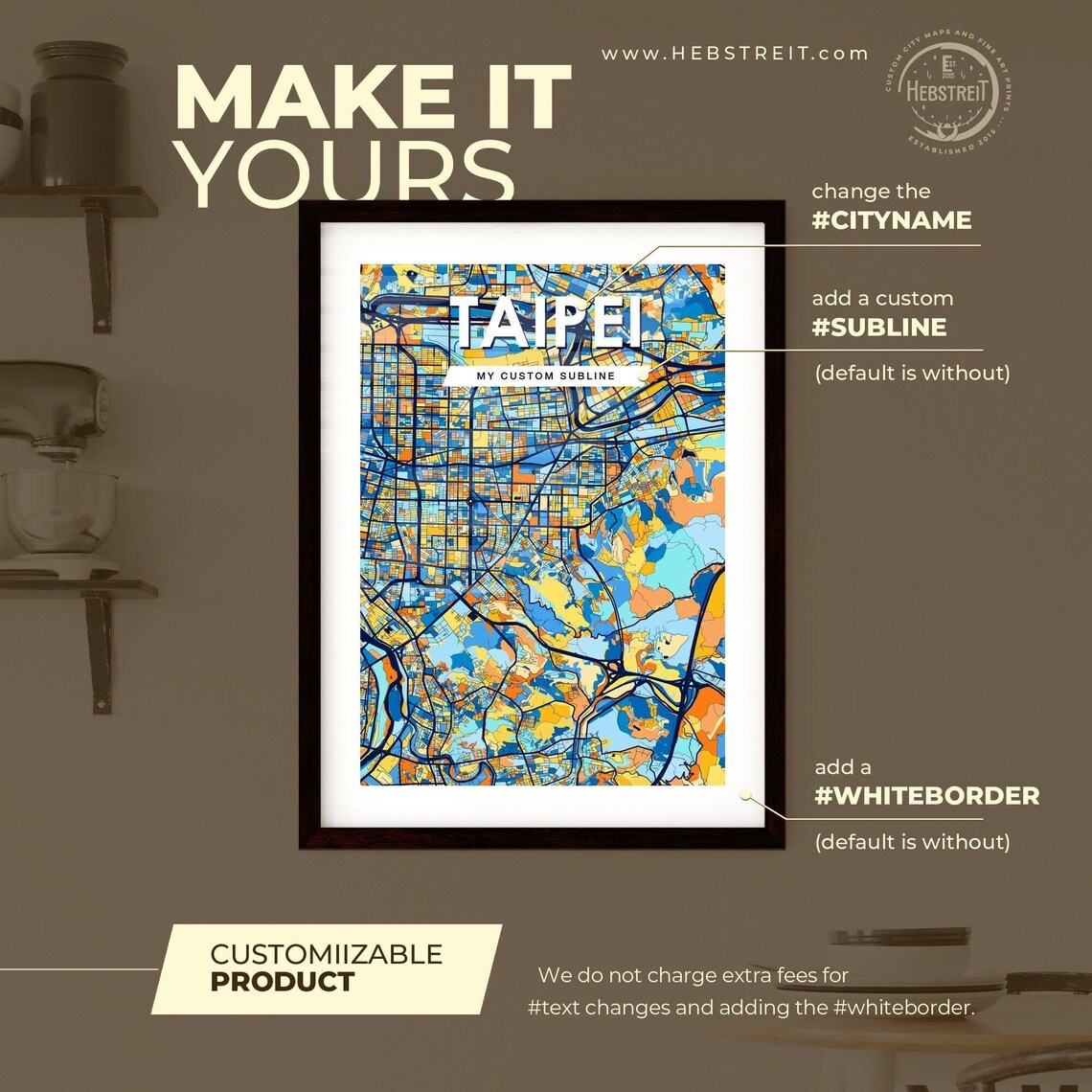 Taipei Taiwan Blue Orange City Map Poster Bold Modern Street Grid Art - Image 2
