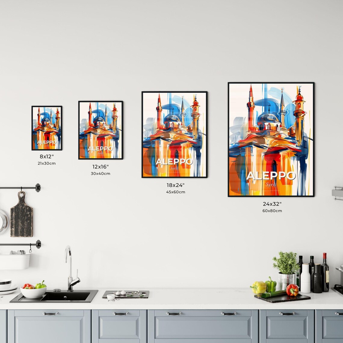 Aleppo Syria Vibrant Watercolor Citadel Cityscape Art Poster - Image 3