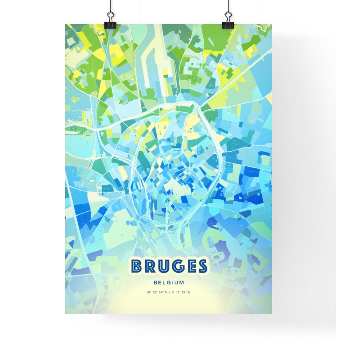 Bruges Belgium Custom Blue Green City Map Art Poster Travel Decor Gift - Image 2
