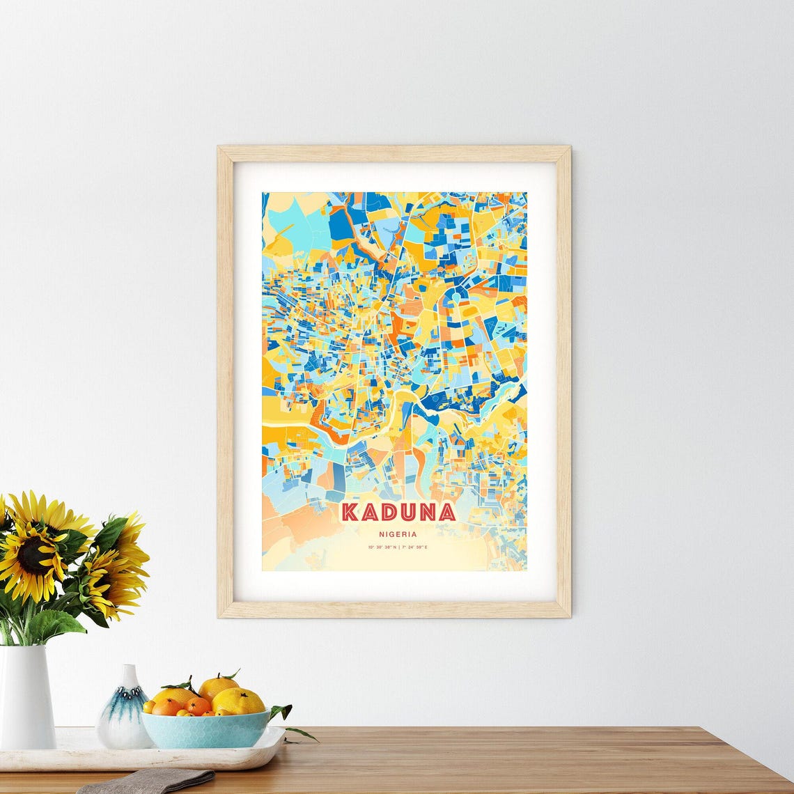 Kaduna Nigeria City Map Abstract Blue Orange Modern Art Print - Image 2