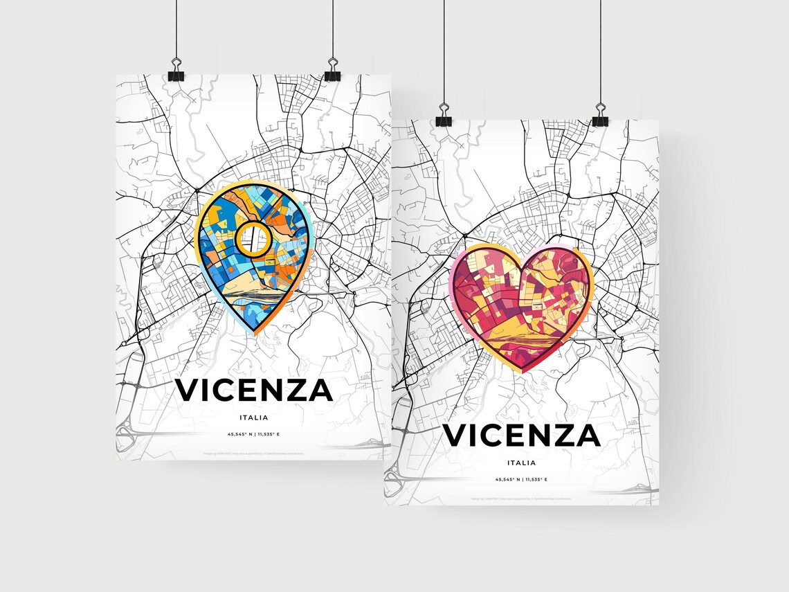 Vicenza Italy Minimalist Line Art Heart Shaped City Map Poster - Image 2