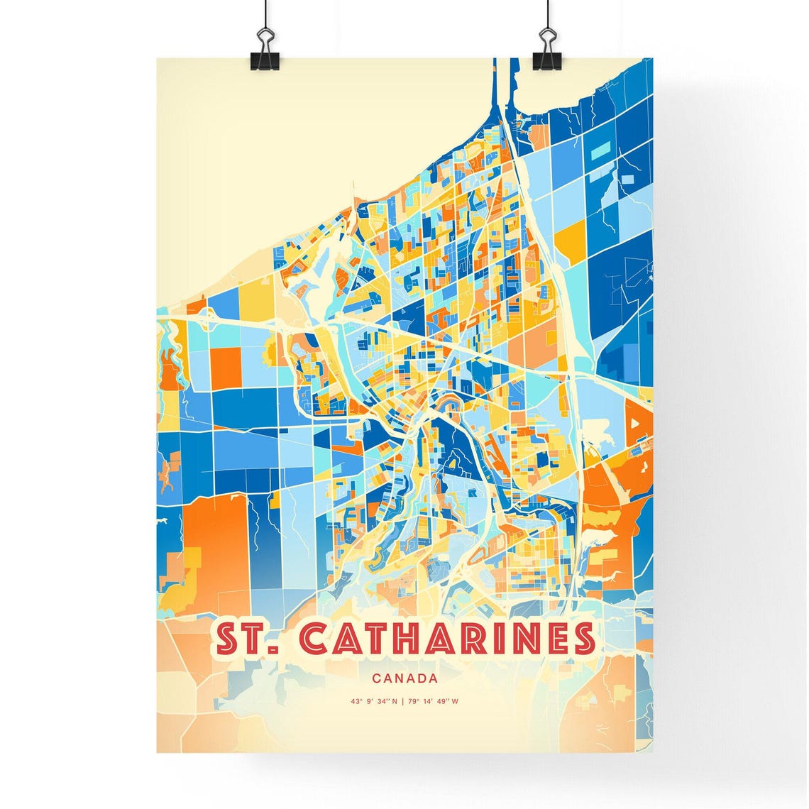 St Catharines Canada City Map Blue Orange Street Map Poster Gift - Image 3