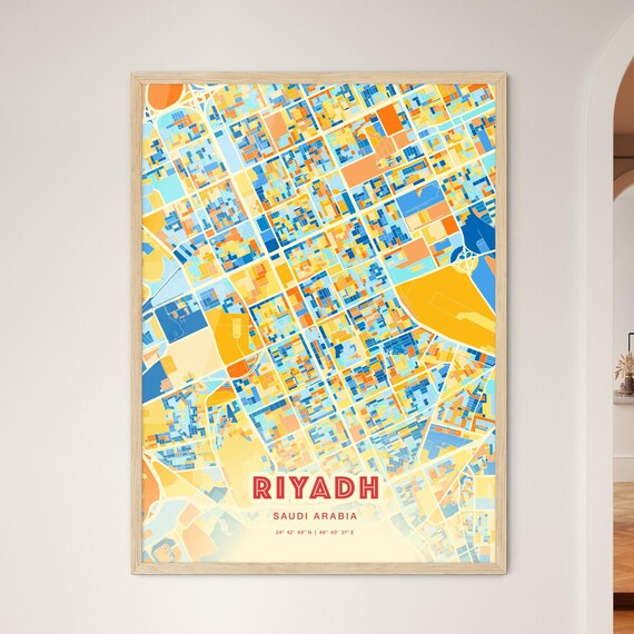 Riyadh Saudi Arabia Blue Orange Abstract City Map Fine Art Poster