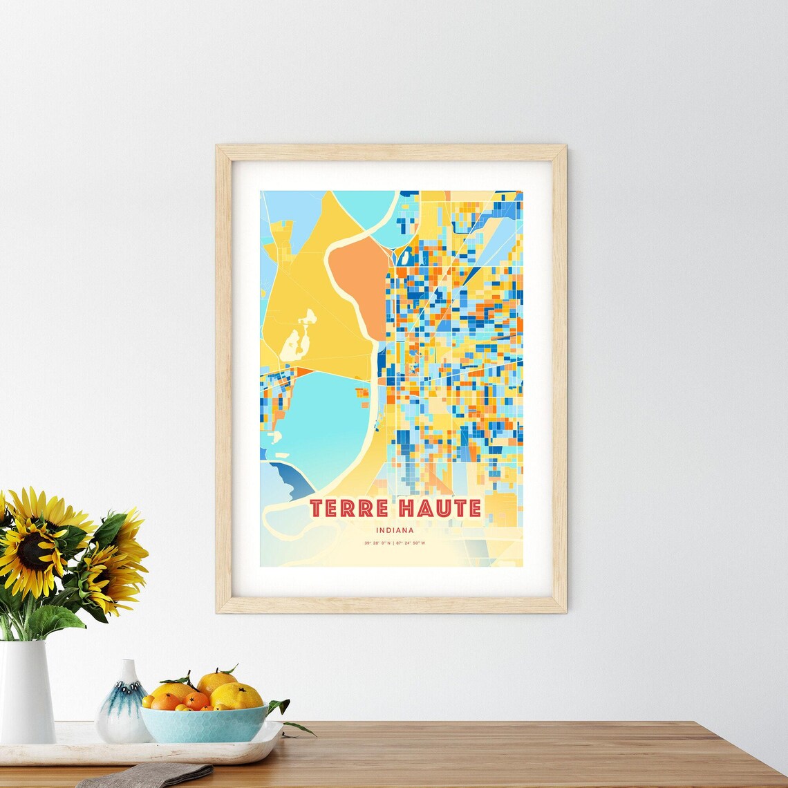 Terre Haute Indiana Modern Colorful City Street Map Art Poster - Image 2