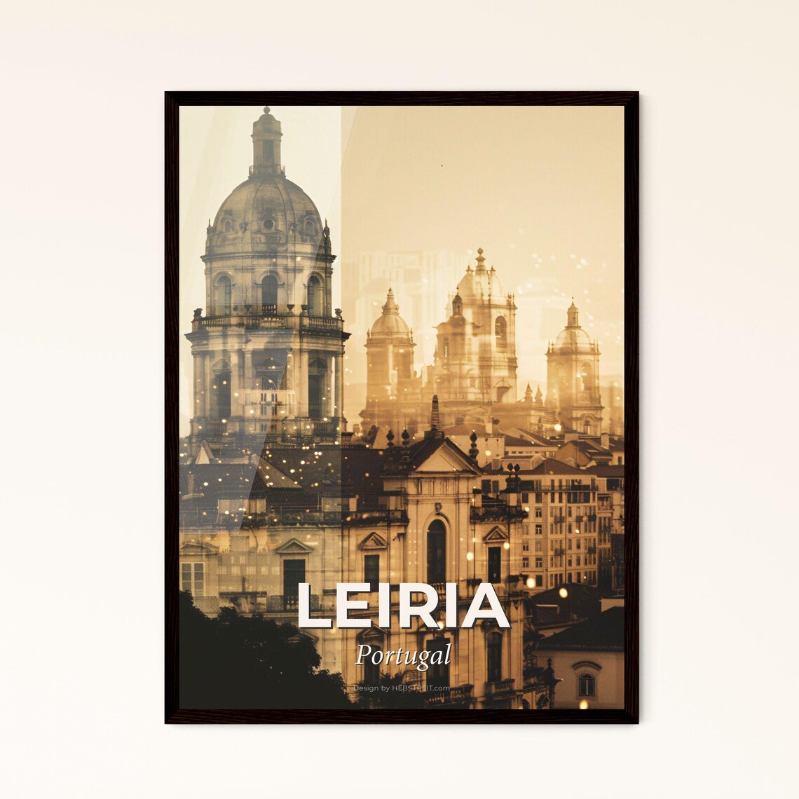Leiria Portugal Sepia Cathedral Domes Vintage Skyline Art Poster