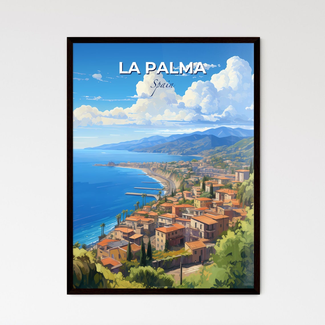 La Palma Spain Coastal Town Beach And Harbor Vista Art Poster