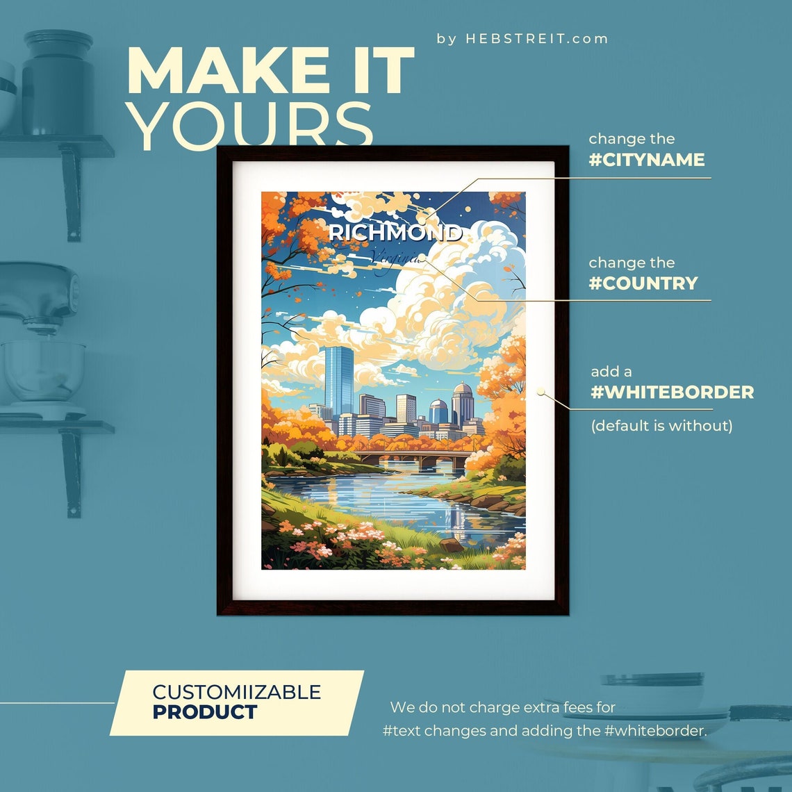 Richmond Virginia Fall Skyline River Bridge Autumn Travel Poster - Image 2