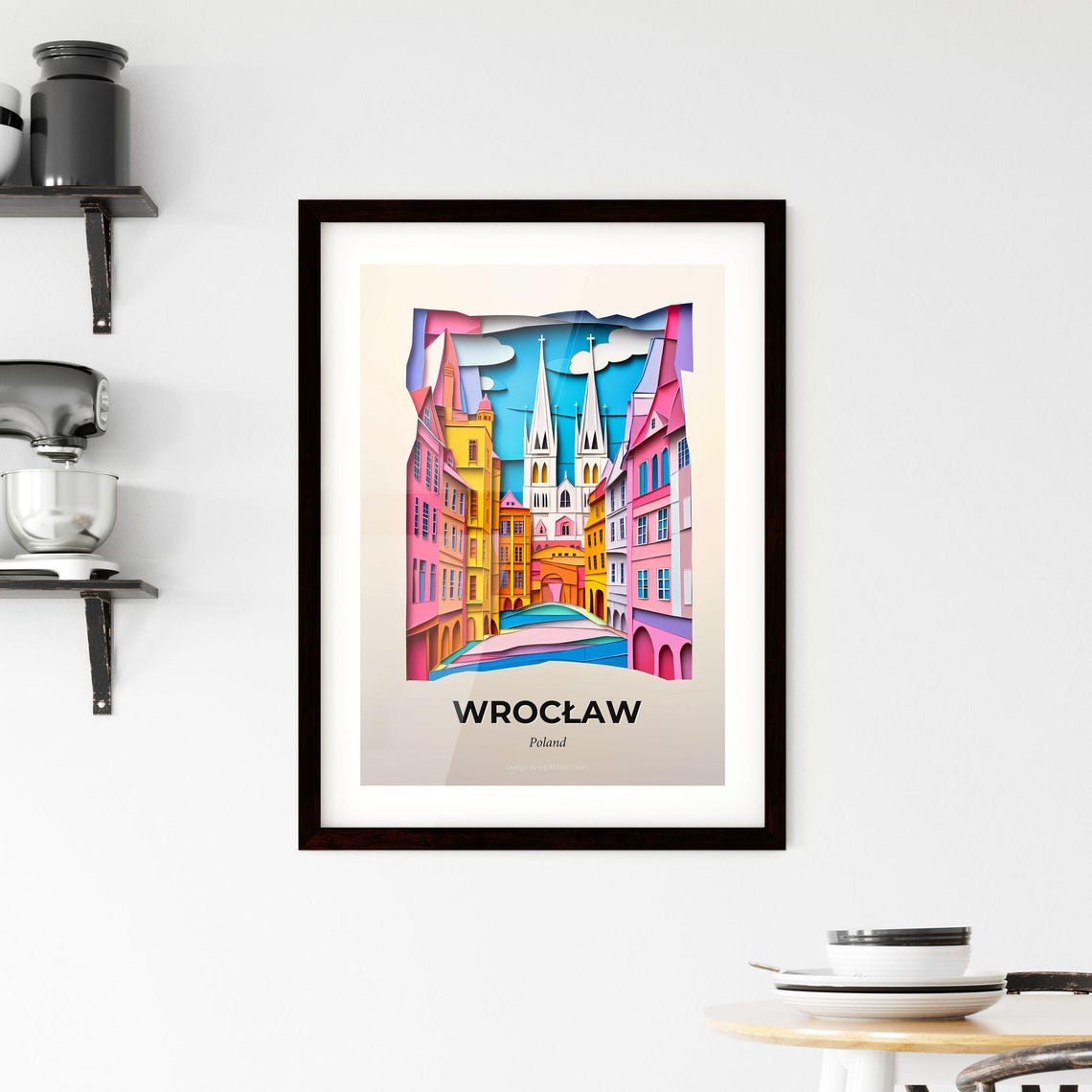 Wroclaw Poland Colorful Old Town Paper Cut Skyline Art Poster - Image 2