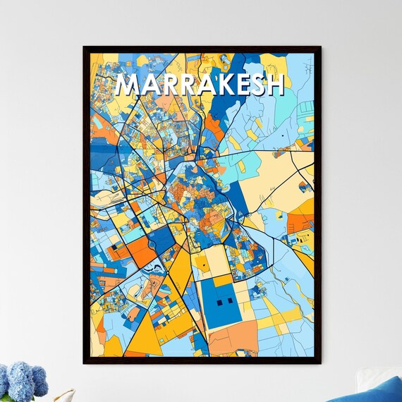 Marrakesh Morocco Bold Vibrant Geometric City Map Art Poster