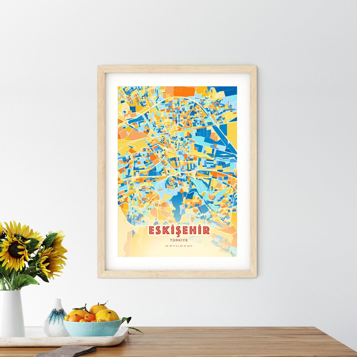 Colorful Blue and Orange Eskisehir Turkey Street Map Art City Poster - Image 2