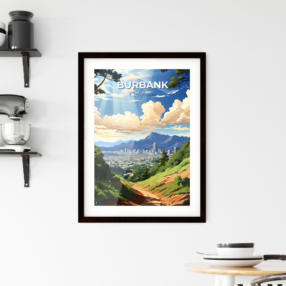 Burbank California Valley View Trail Mountain Vintage Travel Poster - Image 2