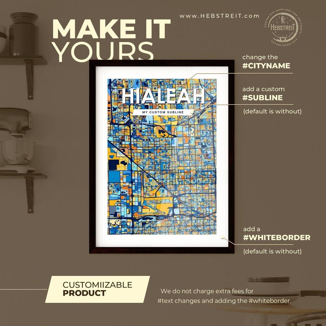 Hialeah Florida Vibrant Colorful Illustrated Street Map Art Poster - Image 2