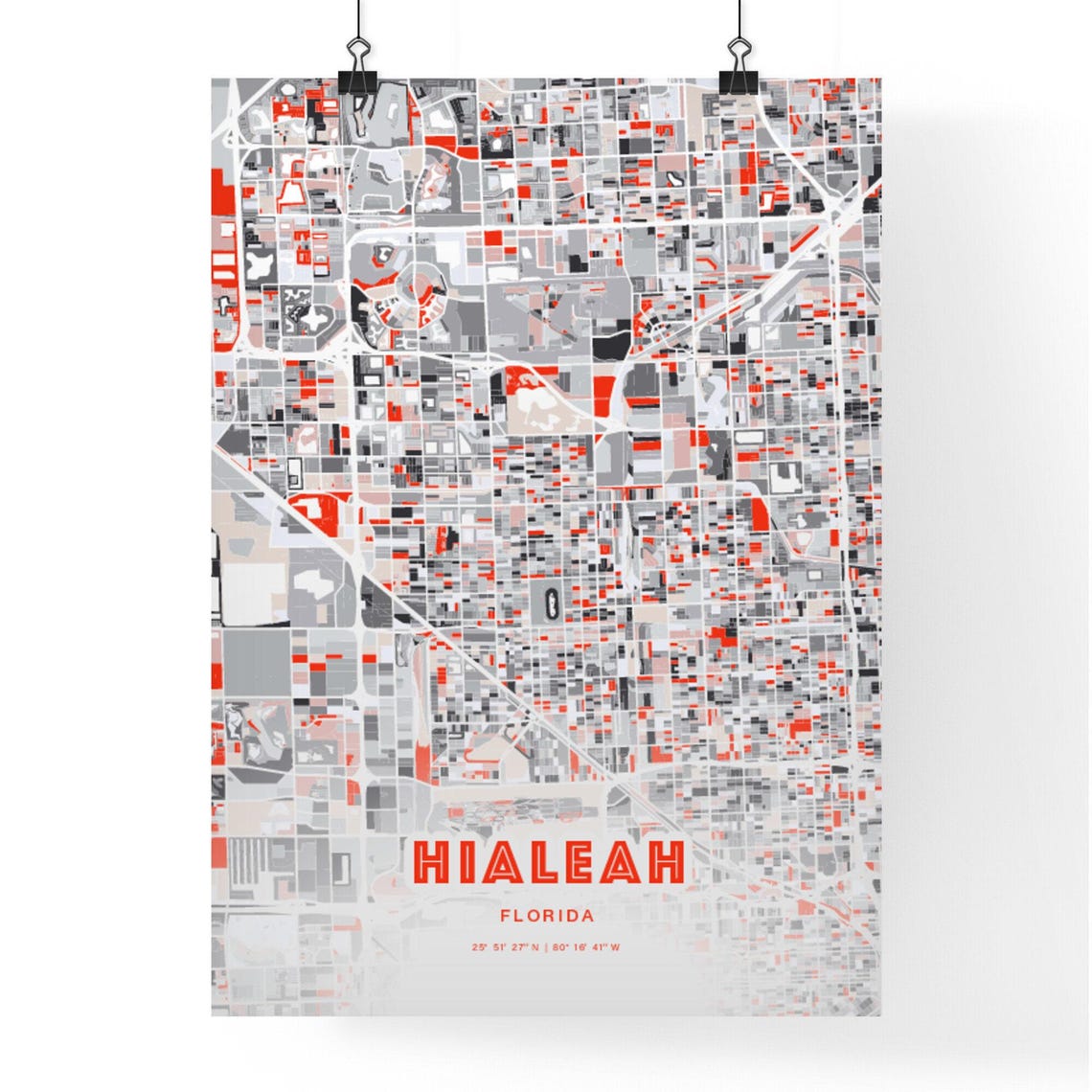 Hialeah Florida Expressive Red Abstract Modern City Map Art Poster - Image 3