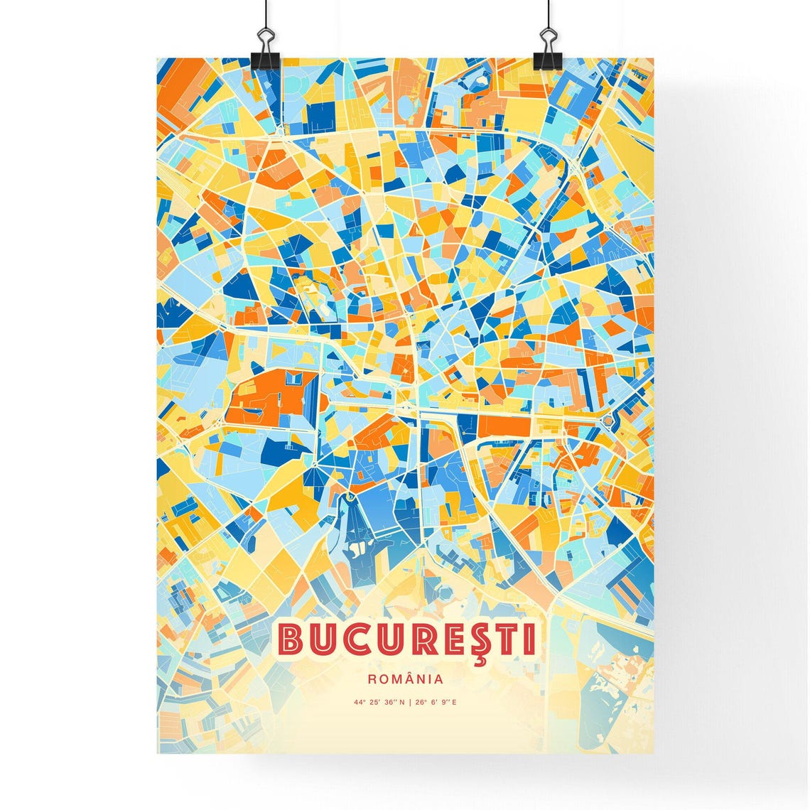 Bucharest Romania Blue Orange City Map Art Poster for Home Office - Image 3